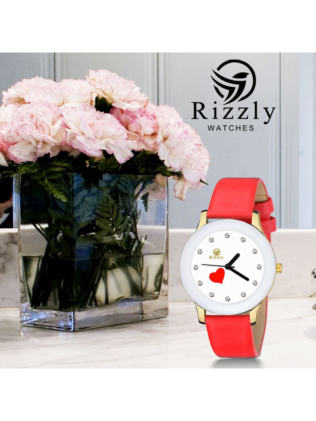 Septem Women White Embellished Dial & Red Leather Straps Analogue Watch SP-116 Red-Septem
