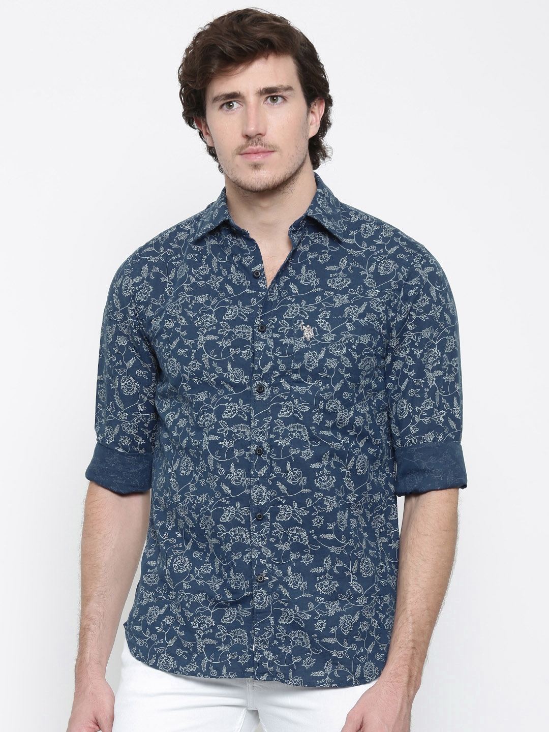 Buy U S Polo Assn Men Navy Nancy Tailored Fit Printed Casual