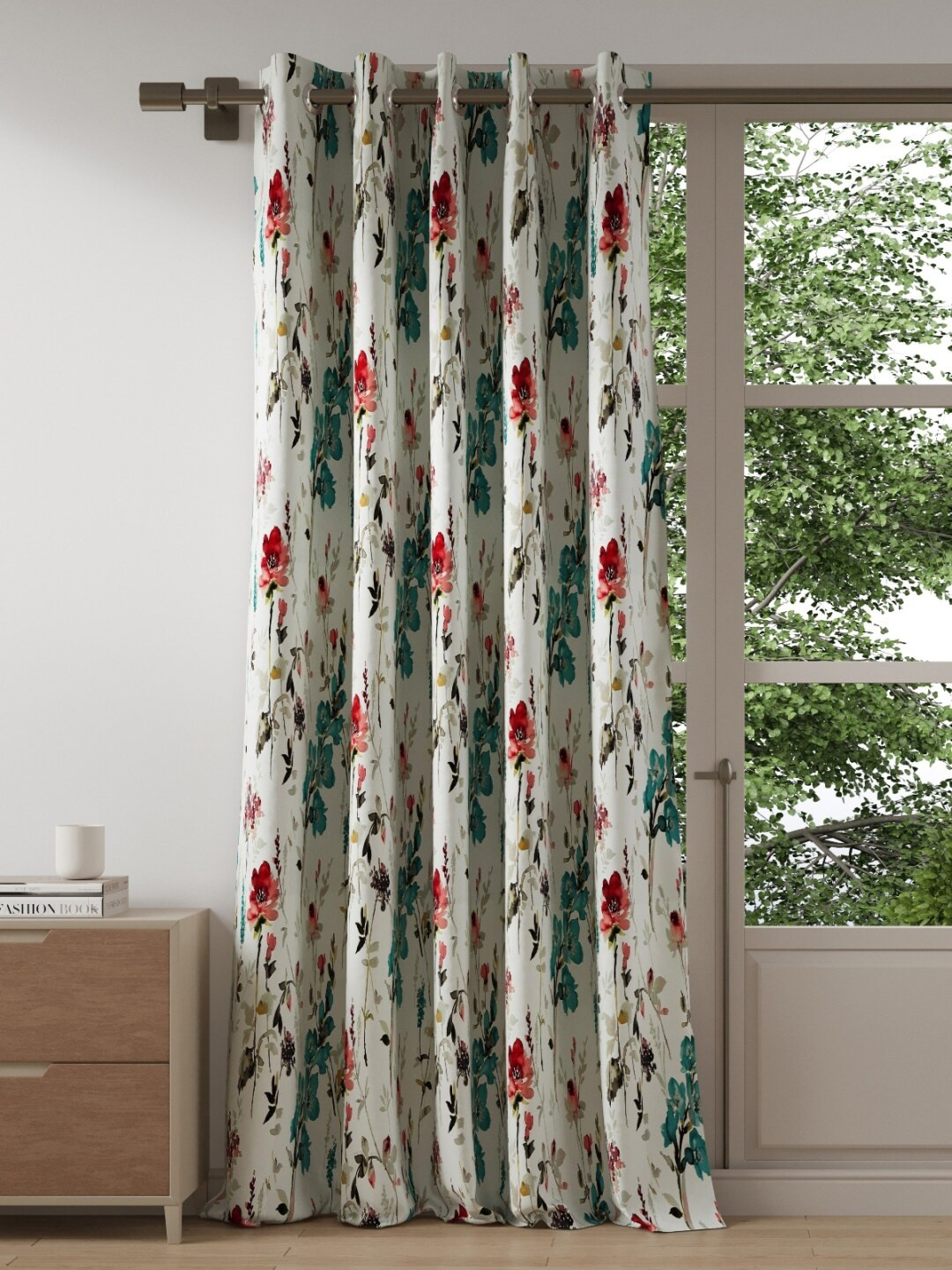 DDecor Turquoise Blue & Green Floral Long Door Curtain