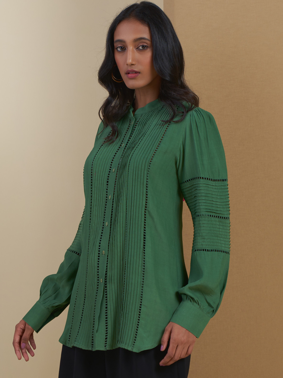 Ritu Kumar Green Striped Pure Crepe Kurti
