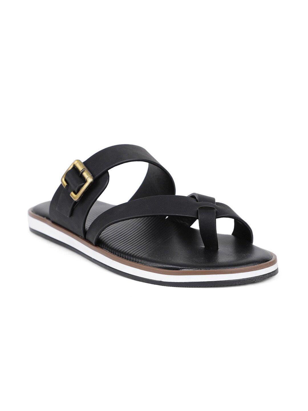 Bata Men Black & Off White PU Comfort Sandals