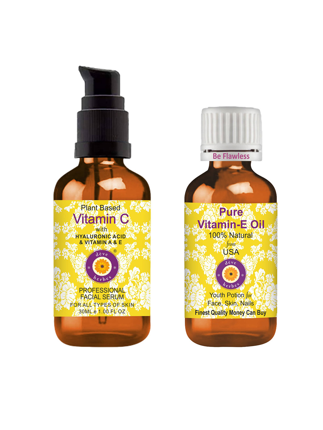 Deve Herbes Set of Plant Based Vitamin C Face Serum & Pure Vitamin E Oil - 30ml each