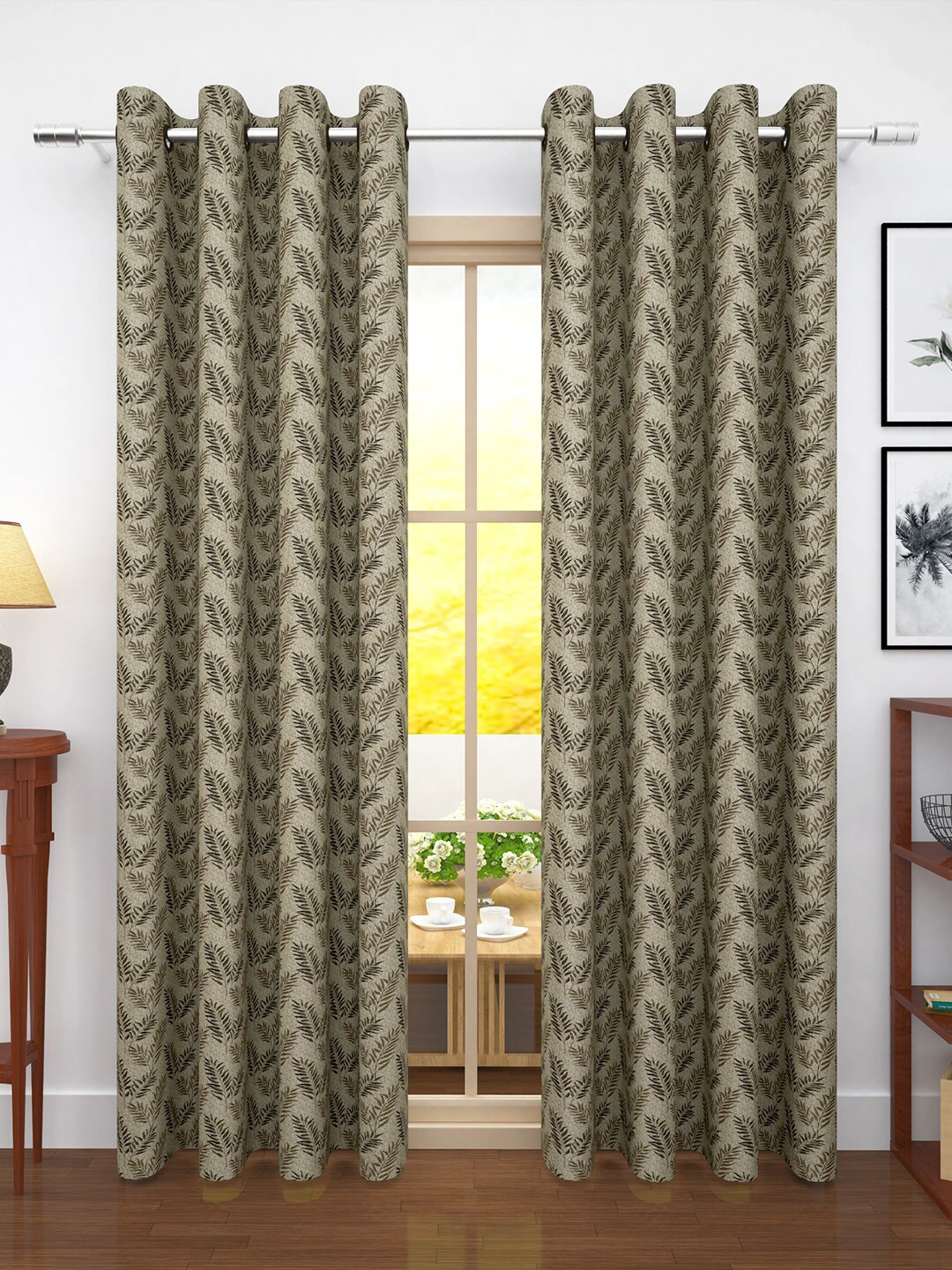 Story@home Brown Set of 2 Ethnic Motifs Room Darkening Long Door Curtains and Sheers