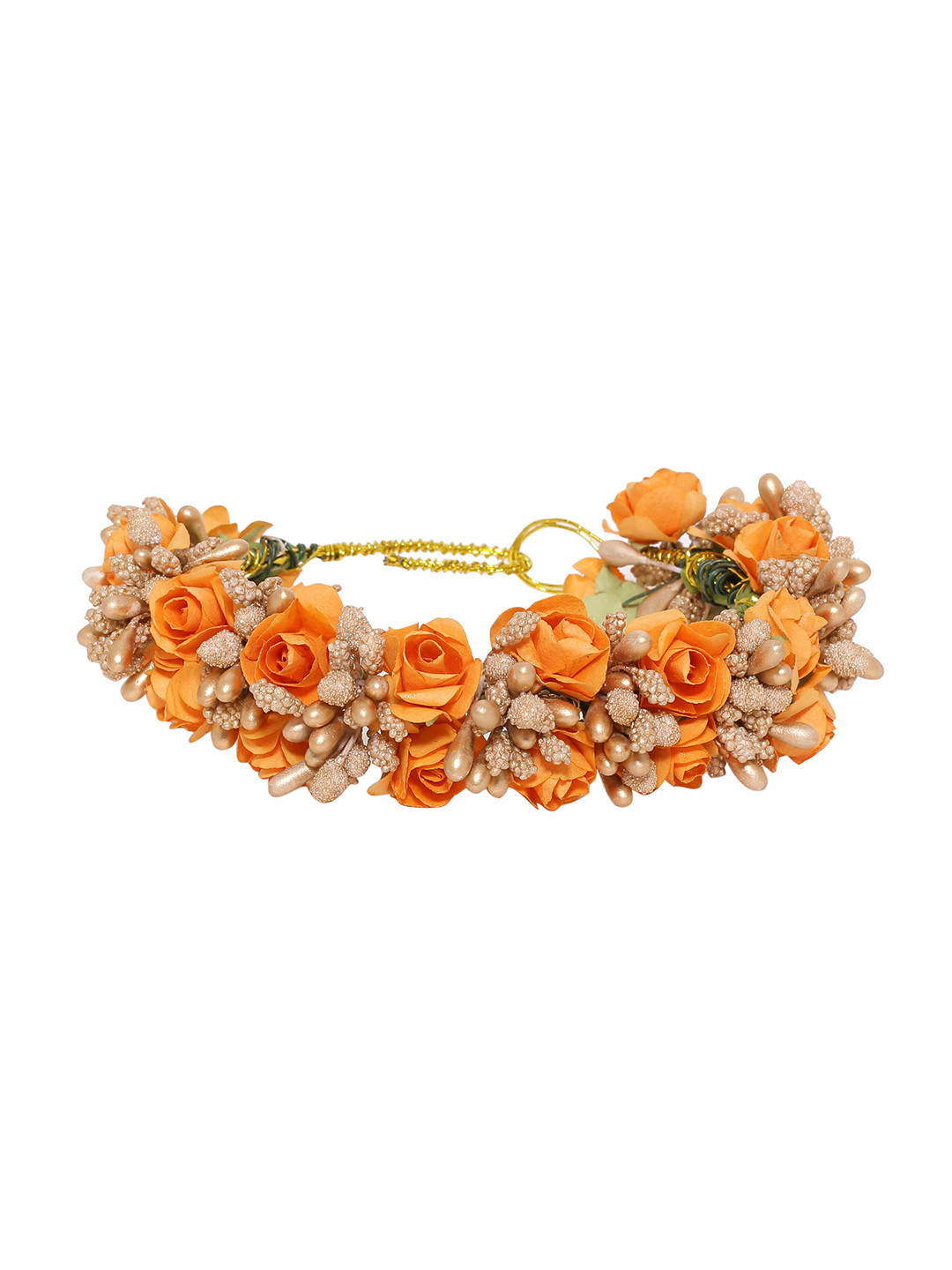 Sanjog Women Orange & Gold-Toned Embellished Bun Gajra
