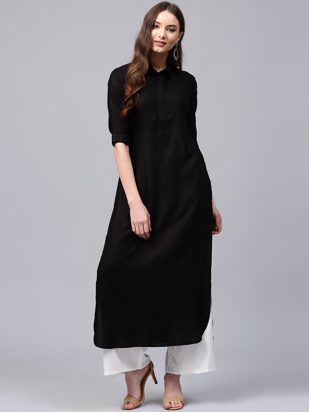 Buy Libas Women Black Self Design Pathani Kurta Kurtas for Women