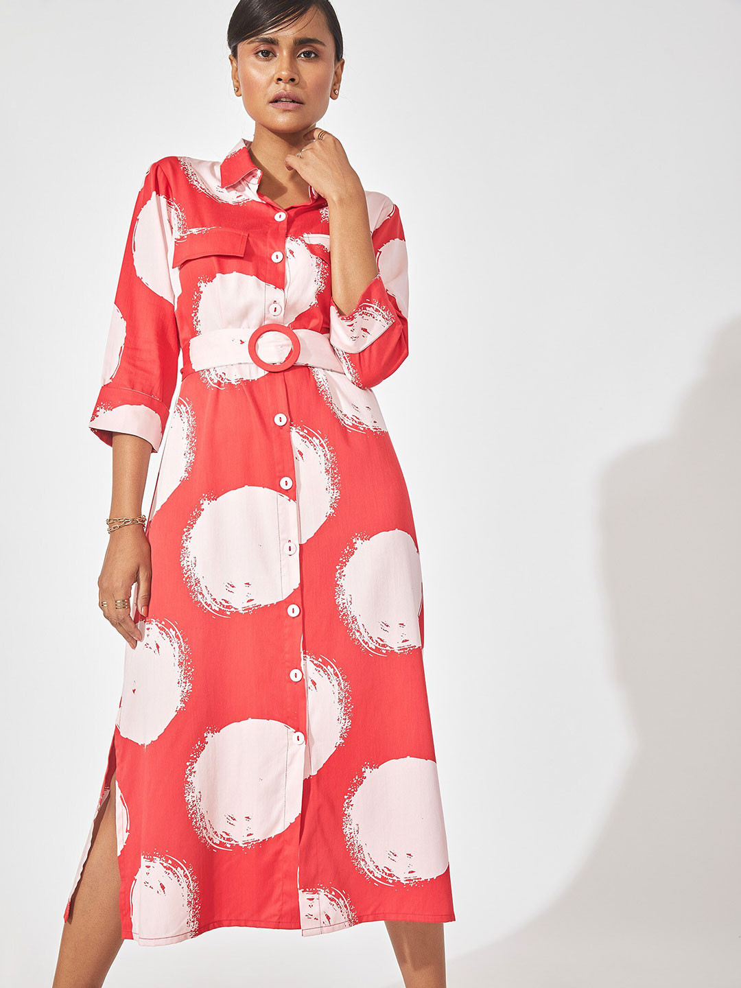 The Label Life Red Red & White Polka Shirt Dress