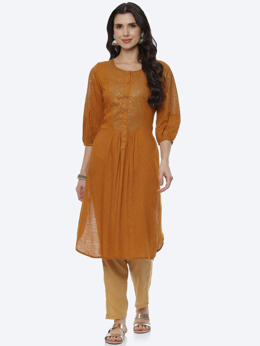 Rangriti Women Mustard Viscose Rayon Tunic