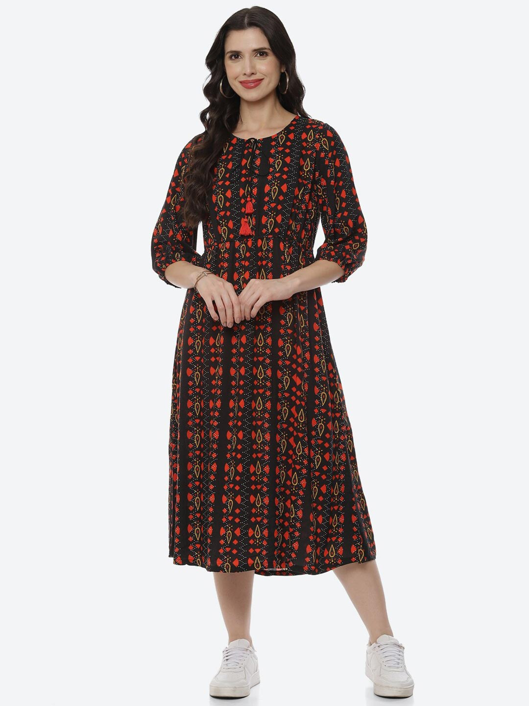 Rangriti Black Floral Midi Dress