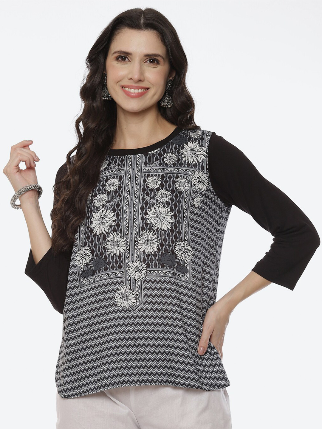 Rangriti Black Floral Printed Top