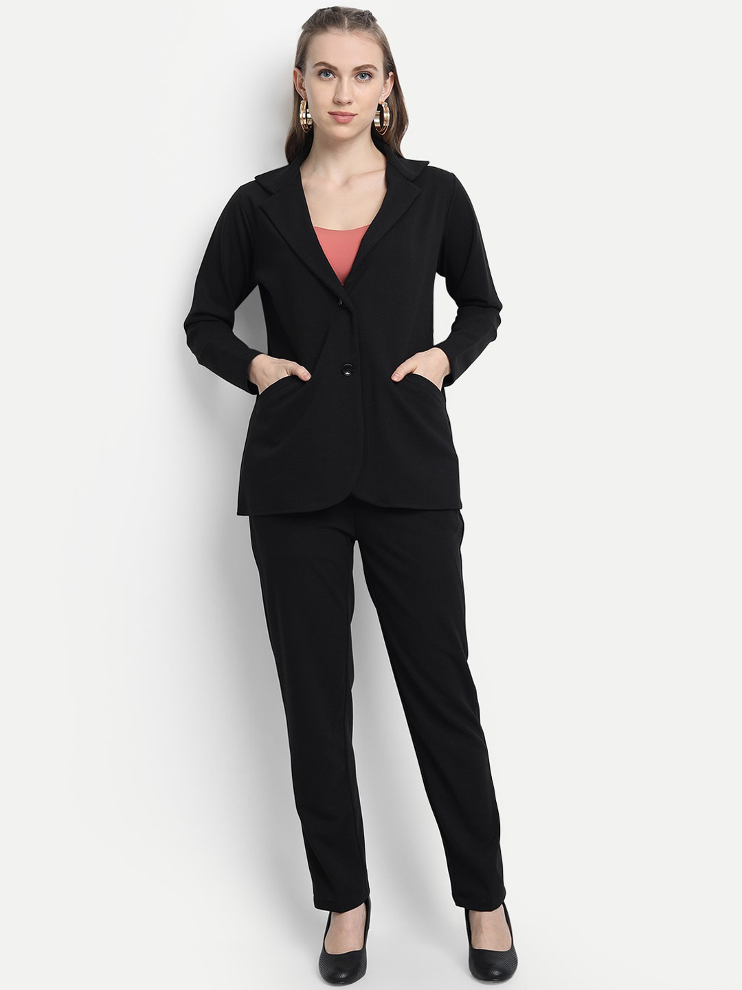 Golden Kite Women Black Solid Blazer & Trouser