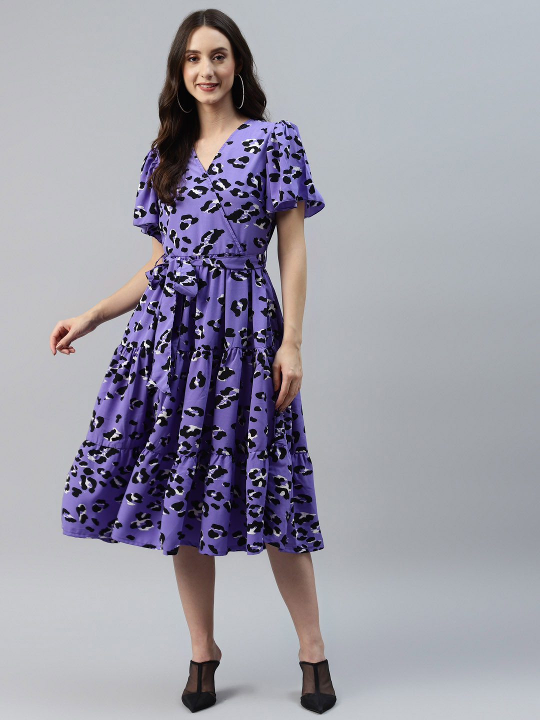 plusS Purple & Black Animal Print Midi Dress