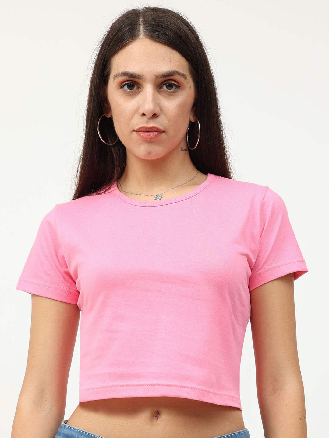 Fleximaa Women Pink Crop Cotton Top