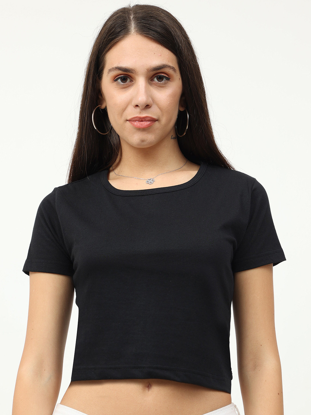 Fleximaa Black Solid Crop Top