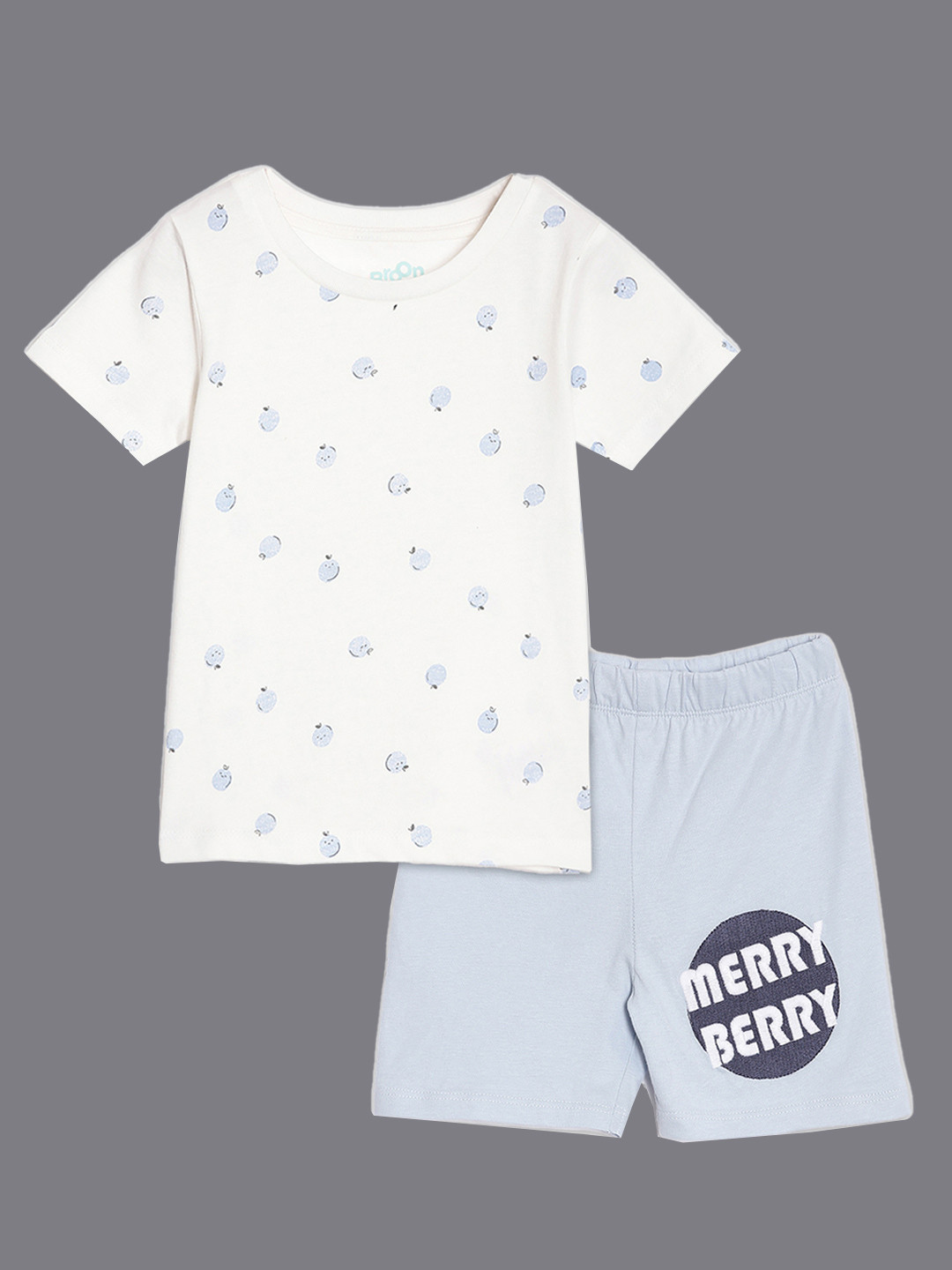 Broon Boys White & Blue Printed Cotton T-shirt with Shorts