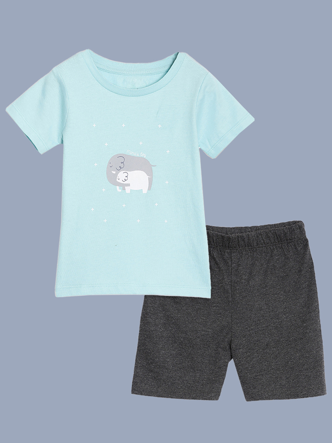 Broon Boys Blue & Green Printed T-shirt with Shorts
