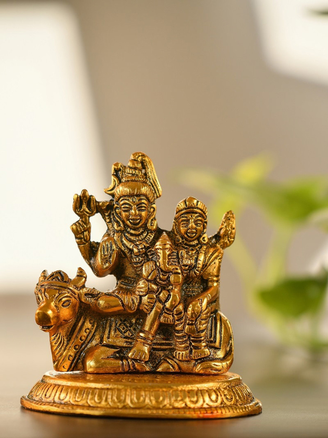 Fashion Bizz Shivpariwar Gold Metal Metallic Prayer Room Medium Showpiece - 1.6 Inches