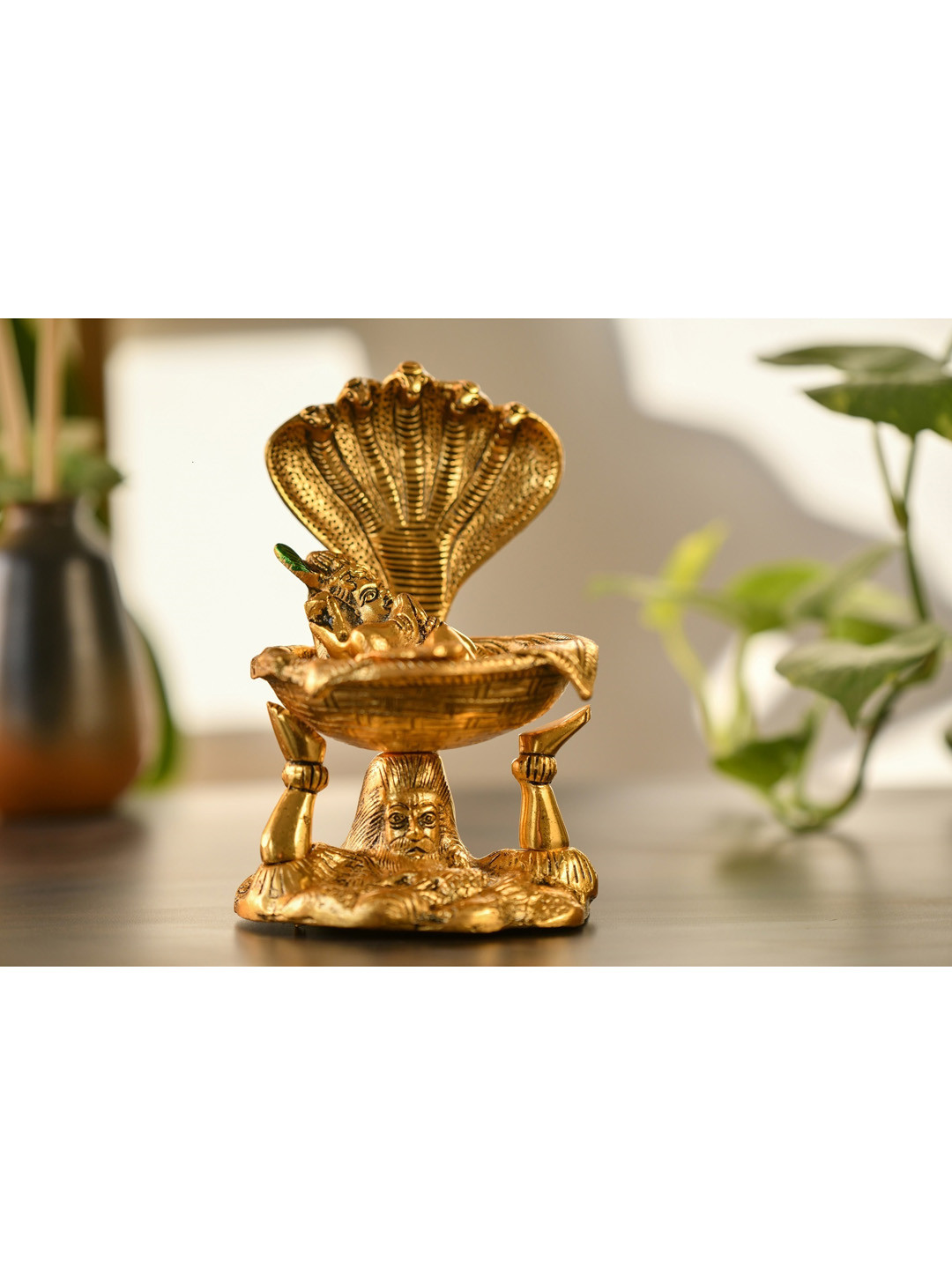 Fashion Bizz Nandbaba Gold Metal Metallic Prayer Room Medium Showpiece - 2.8 Inches