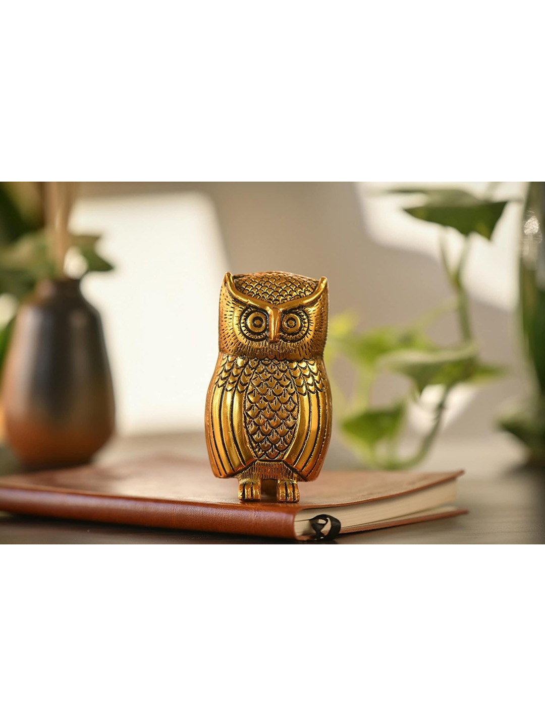 Fashion Bizz Owl Gold Metal Metallic Home Office Medium Showpiece - 2.8 Inches