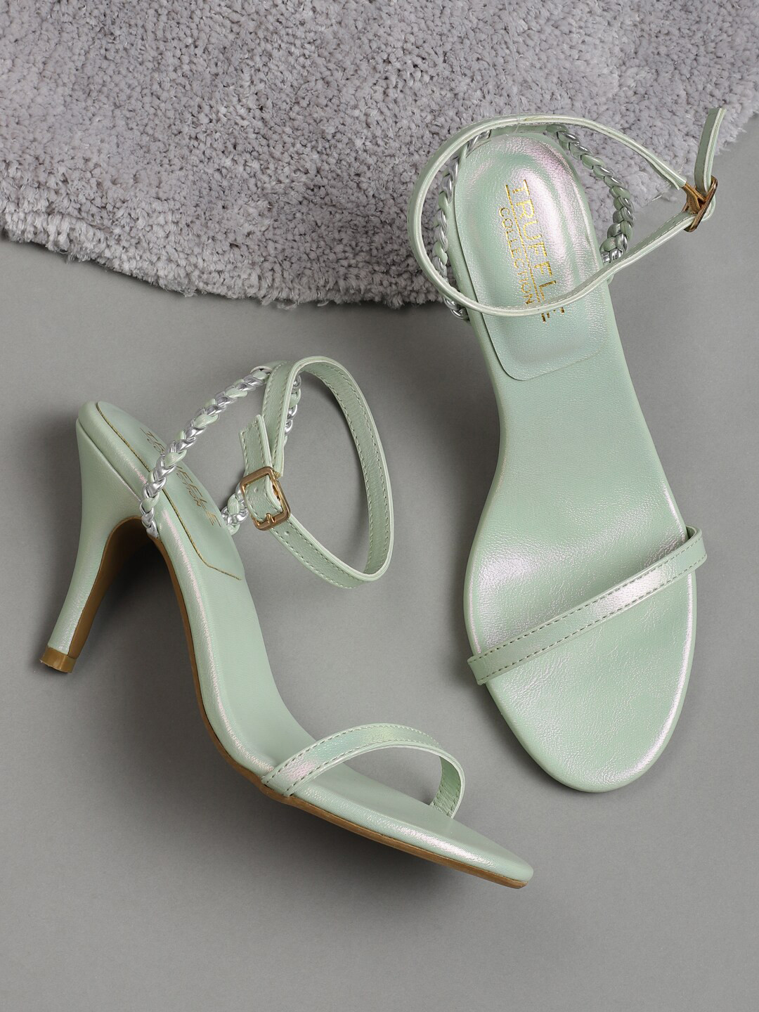 Truffle Collection Women Blue PU Stiletto Heels with Buckles