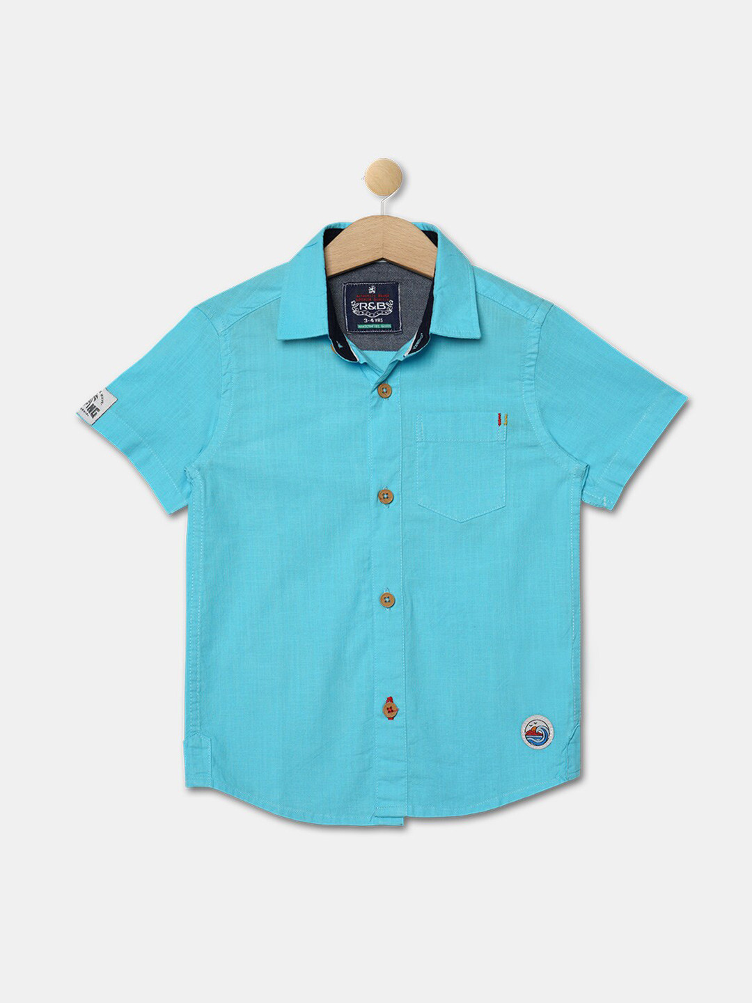 R&B Boys Blue Solid Cotton Casual Shirt