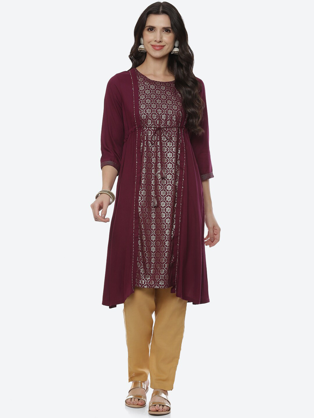 Rangriti Women Maroon Viscose Rayon Maxi Top