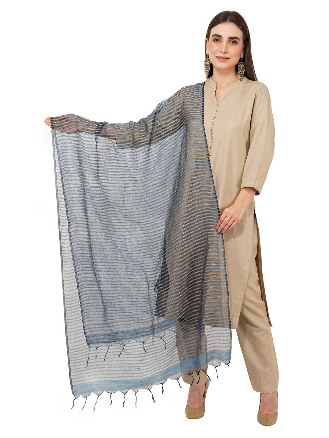 Rhe-Ana Blue Striped Art Silk Dupatta