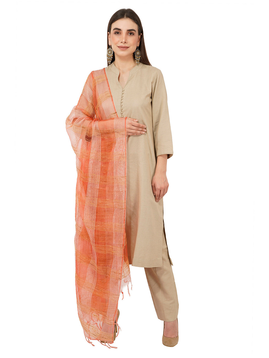 Rhe-Ana Pink Checked Art Silk Dupatta