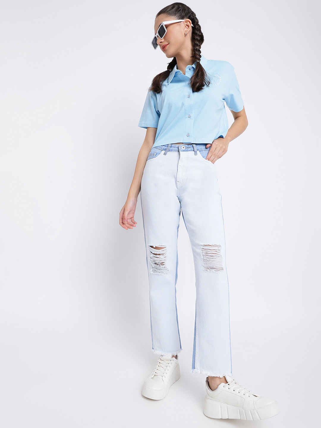 Belliskey Women Blue Casual Fir Collar Shirt
