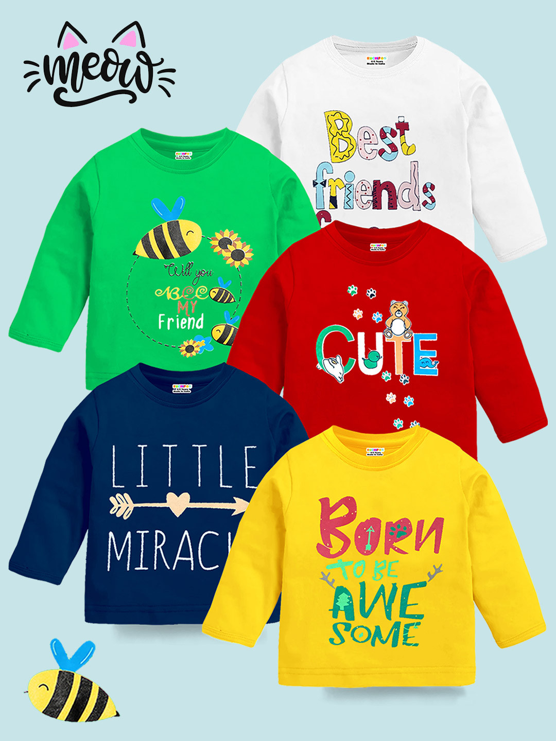 KUCHIPOO Kids Green & Red Typography 5 Printed  T-shirt