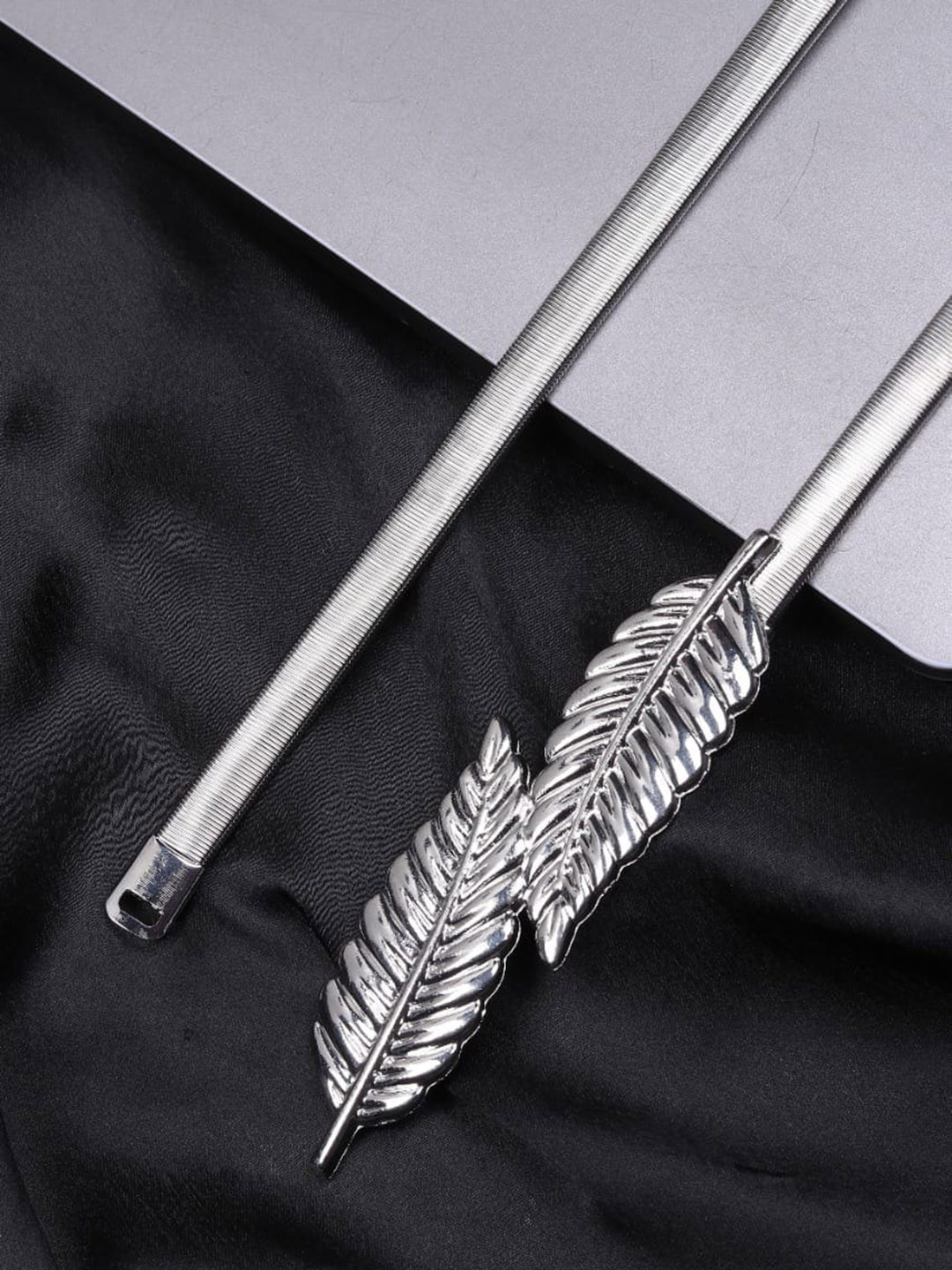 WINSOME DEAL Women Silver-Toned Metal Dress Belt