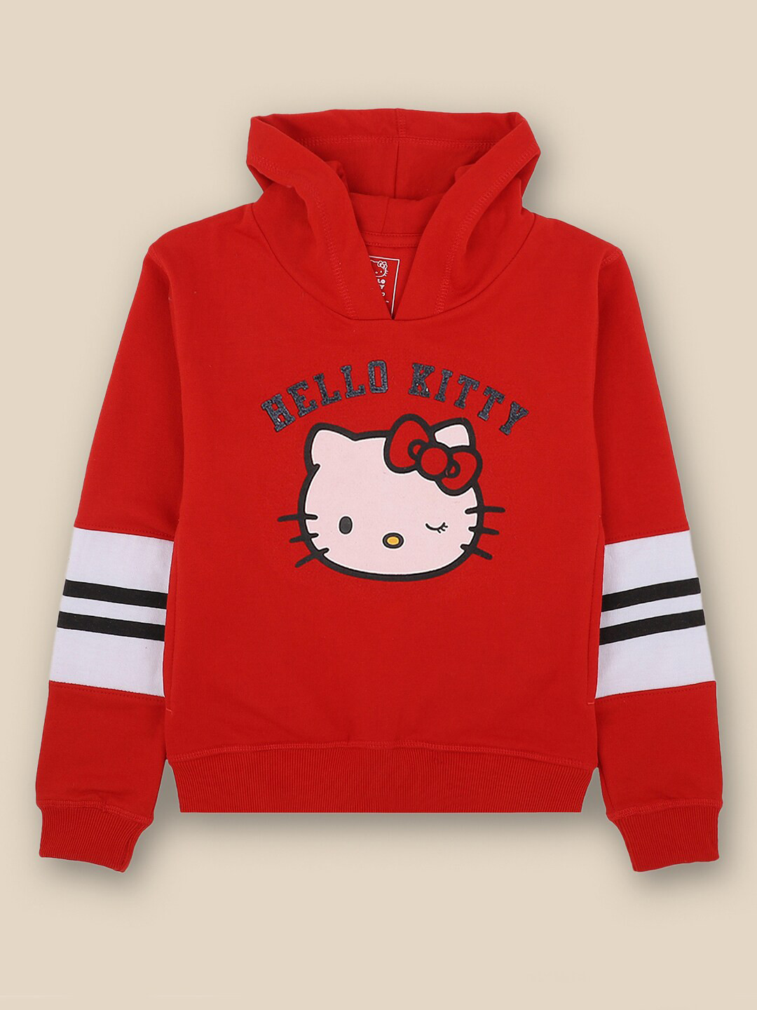 Kids Ville Girls Red Hello Kitty Printed Hooded Sweatshirt