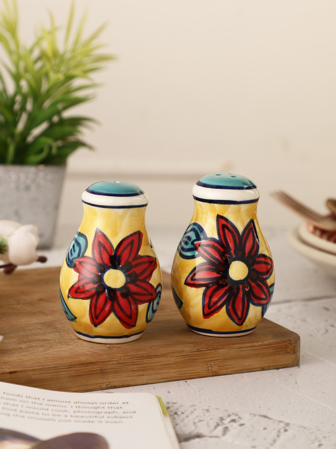 MIAH Decor Set of 2 Yellow Textured Ceramic Salt & Pepper Shakers