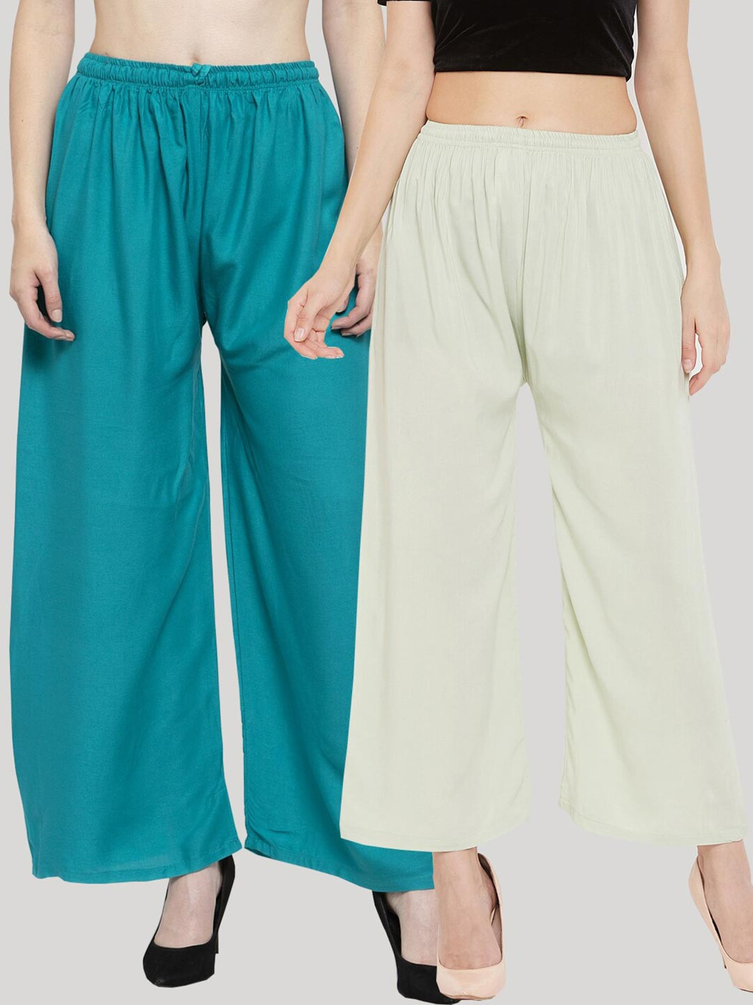 Clora Creation Pack of 2 Women Blue & Green Solid Viscose Rayon Palazzos