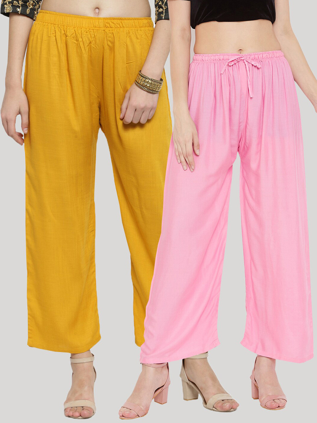 Clora Creation Women Pink & Mustard Yellow  Pack of 2 Palazzos