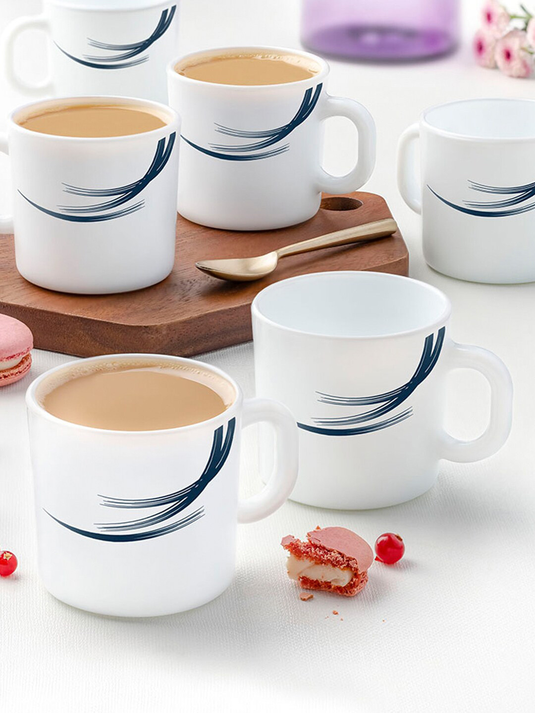 Larah by BOROSIL I Love You Forever And Ever White Abstract Opalware Microwave Safe 6 Piece Mugs-350ml