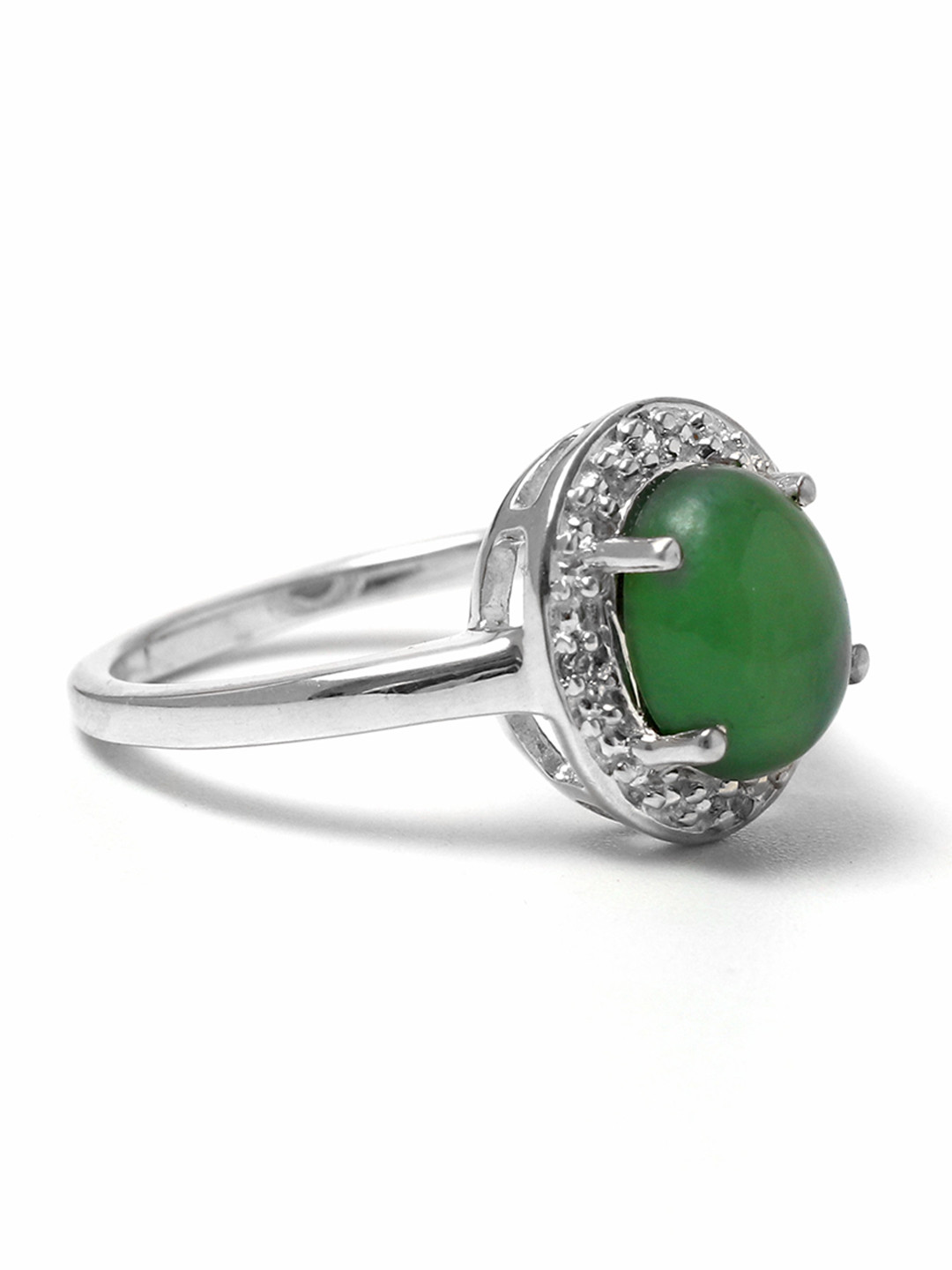 HIFLYER JEWELS Rhodium-Plated Silver-Toned Green & White Topaz Stone Studded Finger Ring