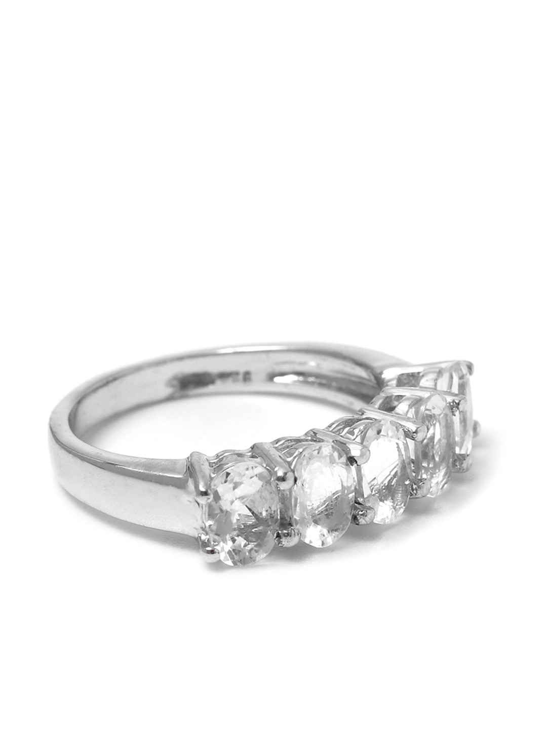 HIFLYER JEWELS Rhodium-Plated Silver-Toned & White Petalite Gemstone Studded Finger Ring