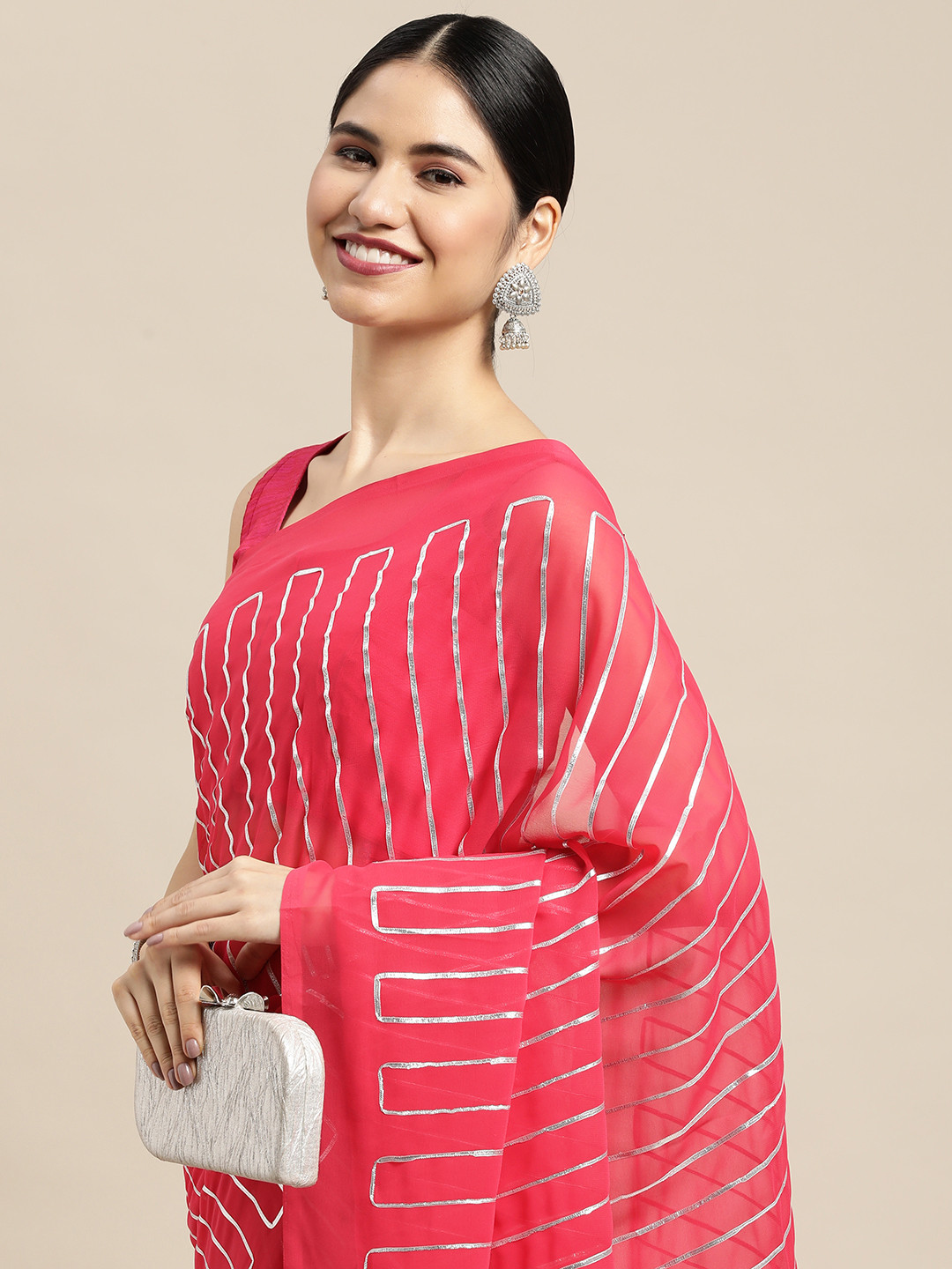 Mitera Pink Striped Gotta Patti Saree
