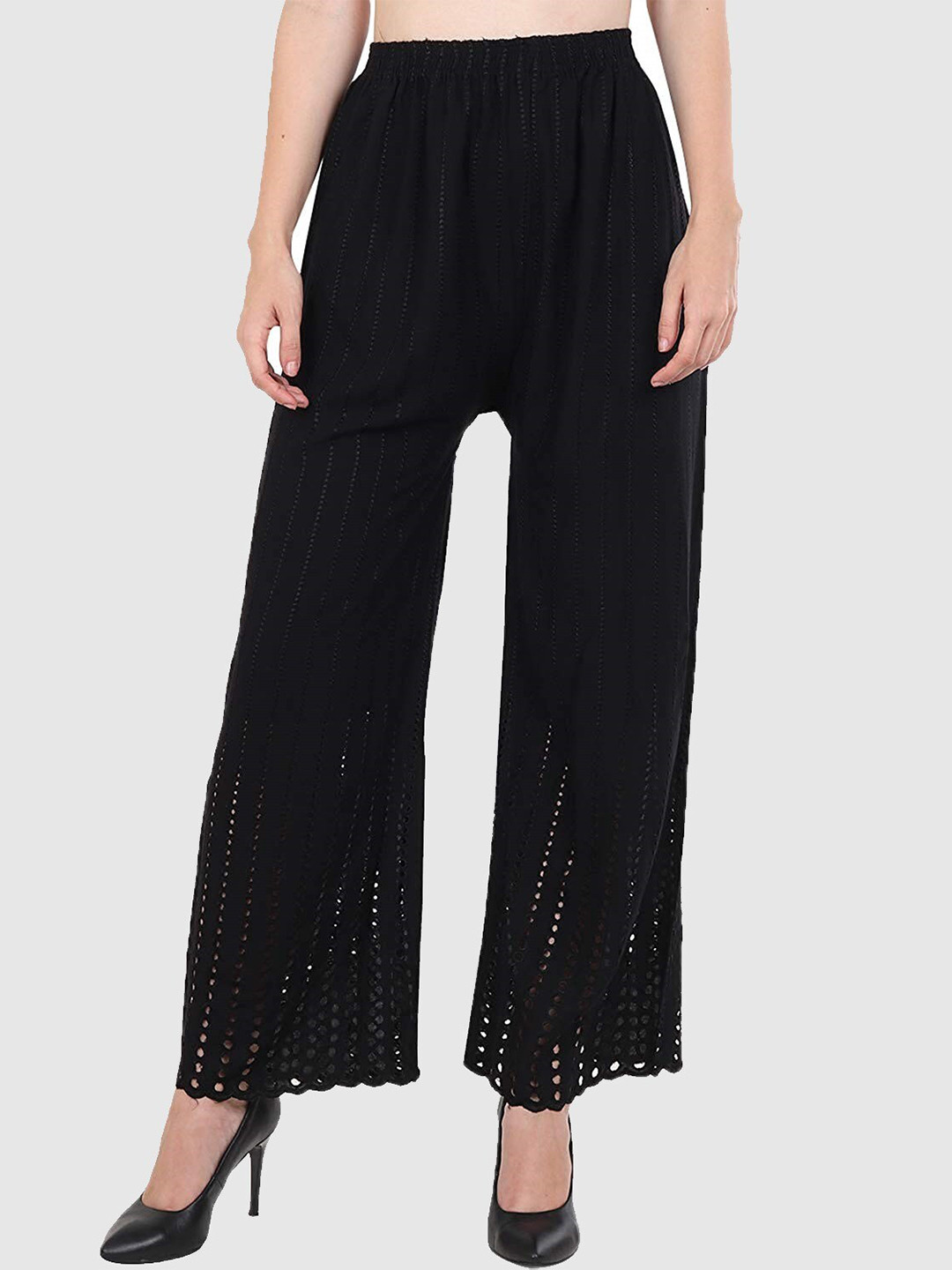 Trendzmy Women Black Flared Palazzos