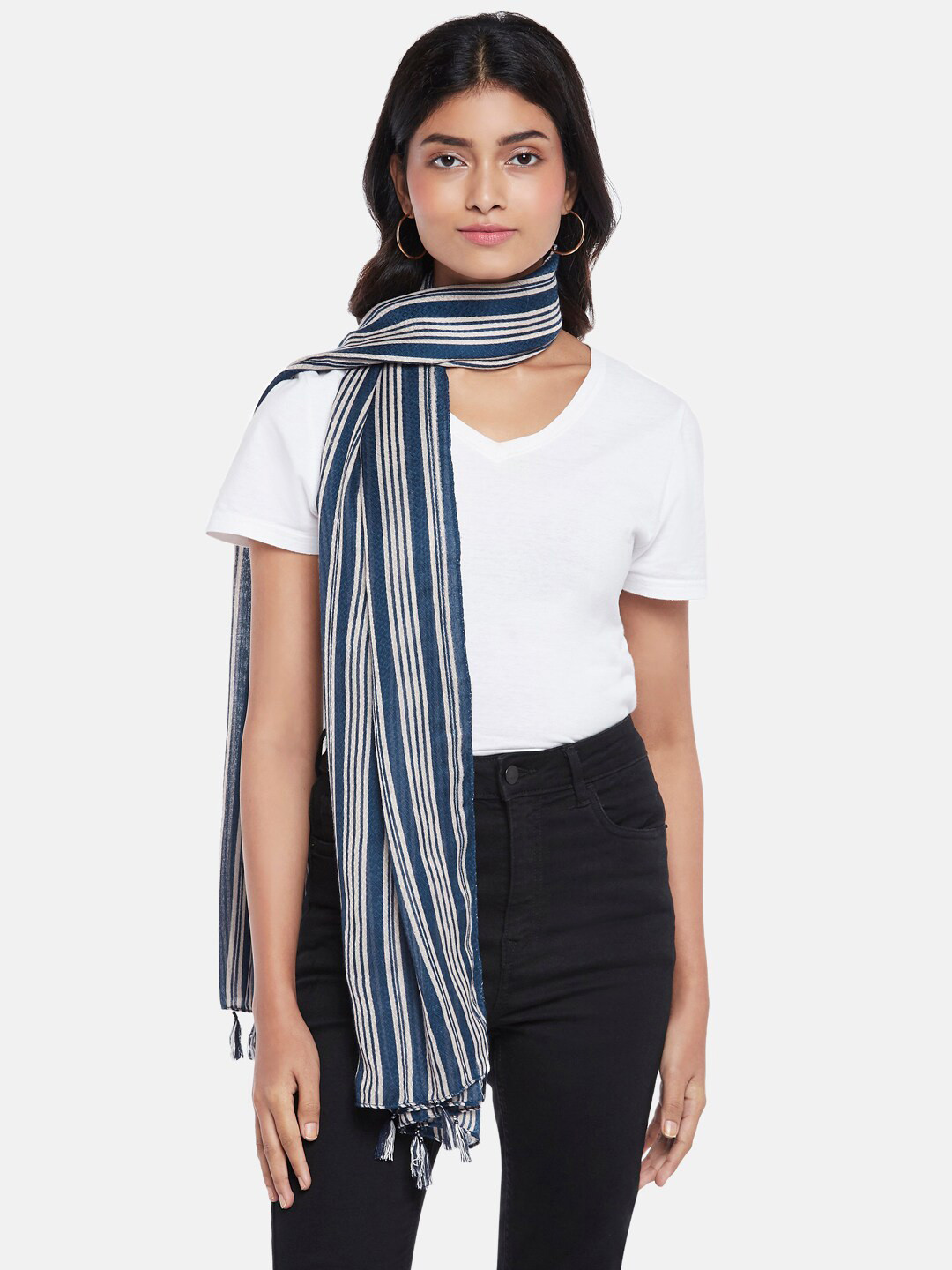 Honey by Pantaloons Women Navy Blue & White Striped Scarf