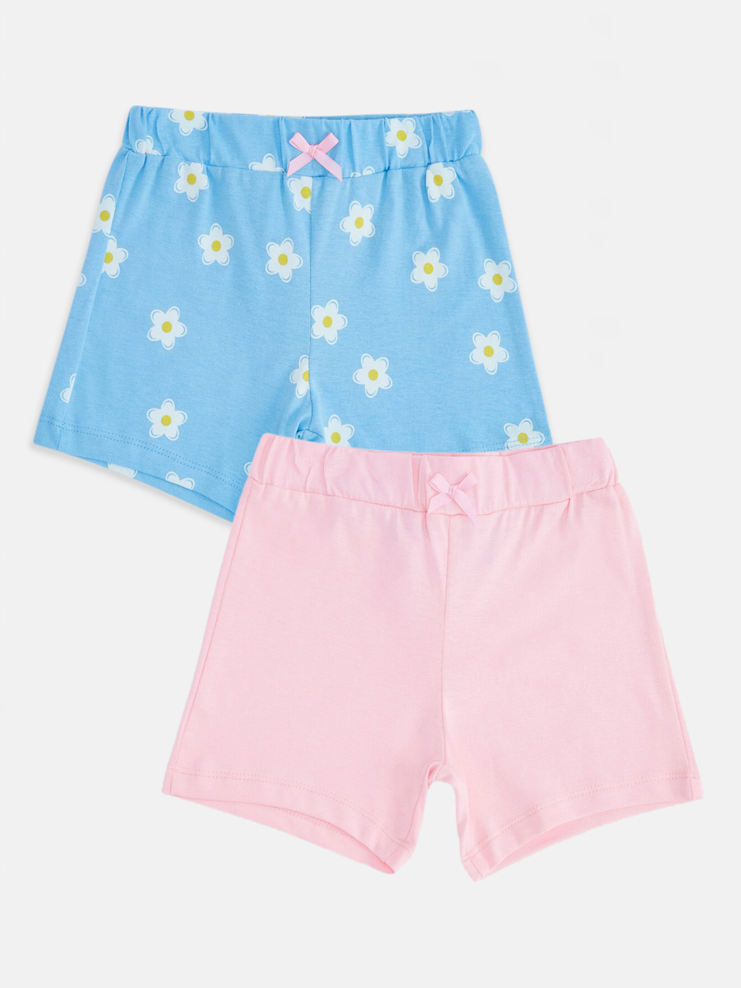 Pantaloons Baby Girls Pack of 2 Blue & Pink Printed Cotton Shorts