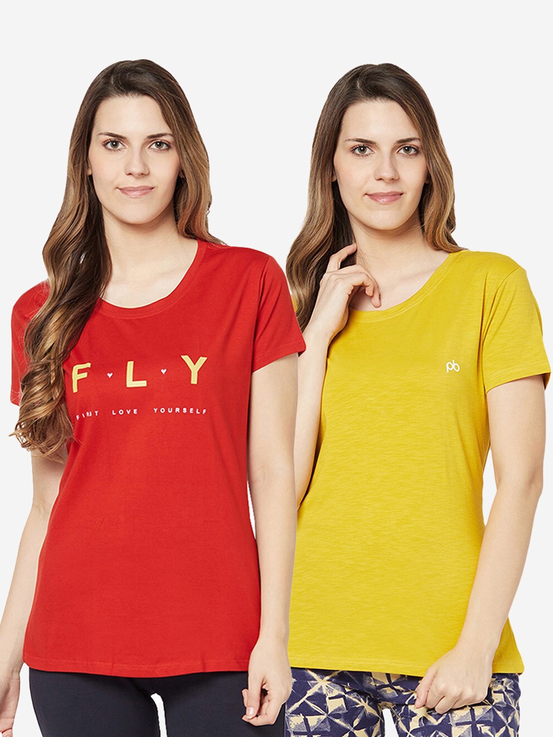 Buy GROVERSONS Paris Beauty Women Red & Yellow Pack Of 2 T Shirt - Tshirts  for Women 19264908