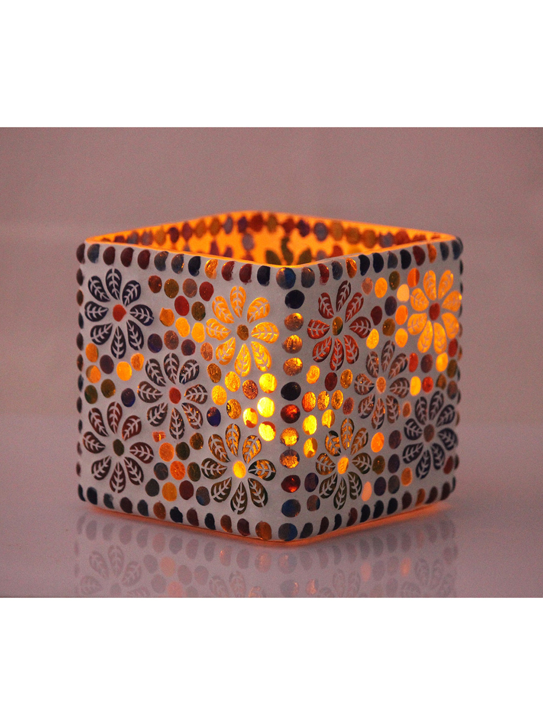 Brahmz Glass Mosaic Square Shape Aroma Oil Diffuser with Glass Bowl & 2 Aroma Oils