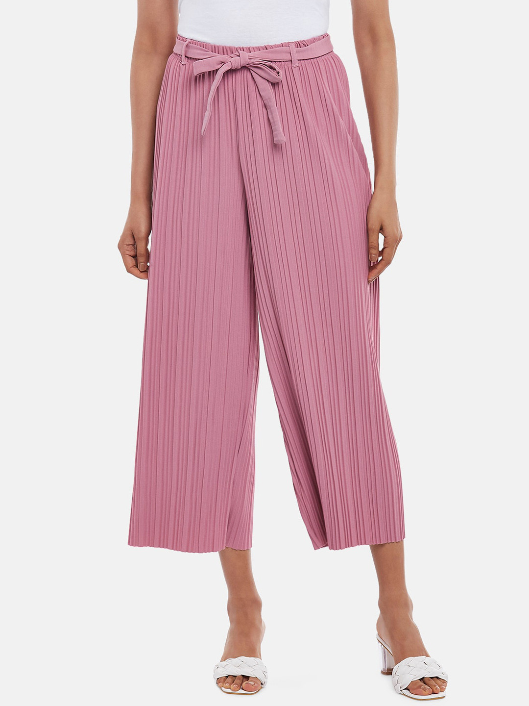Honey By Pantaloons Women's Mauve Striped High-Rise Culottes Trousers