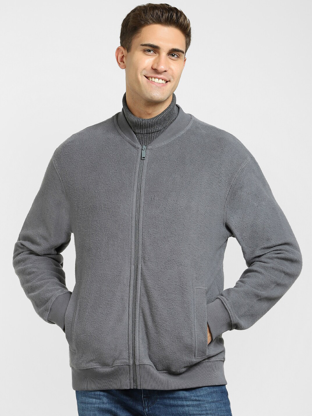 SELECTED Men Grey Sweat Jacket