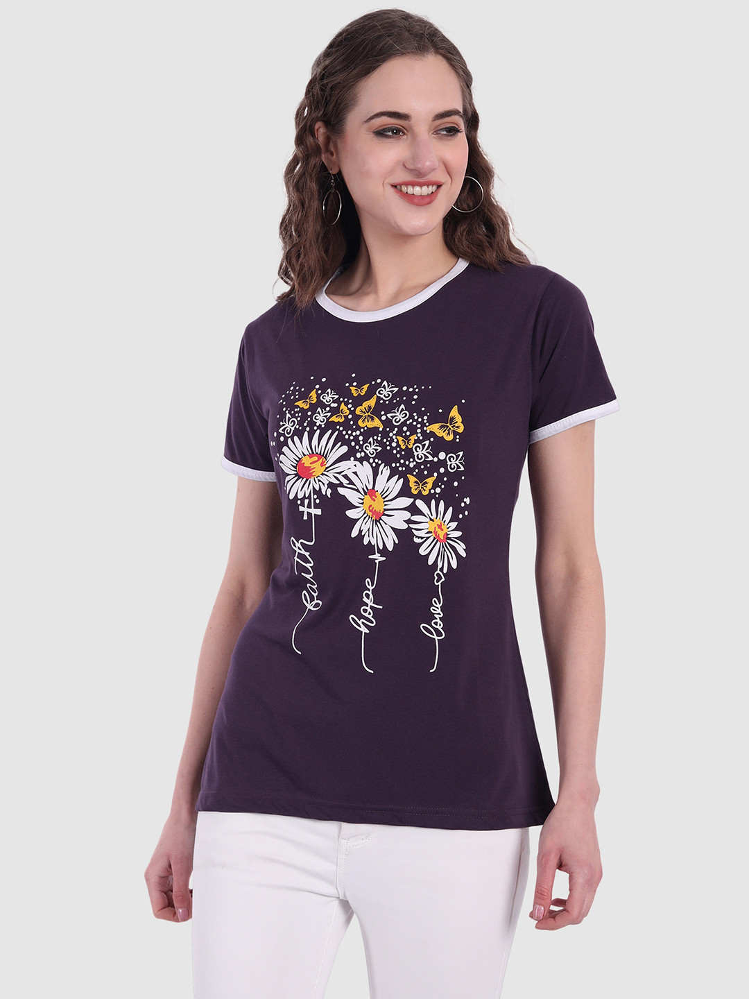 CHOZI Women's Navy Blue Printed Bio Finish T-shirt