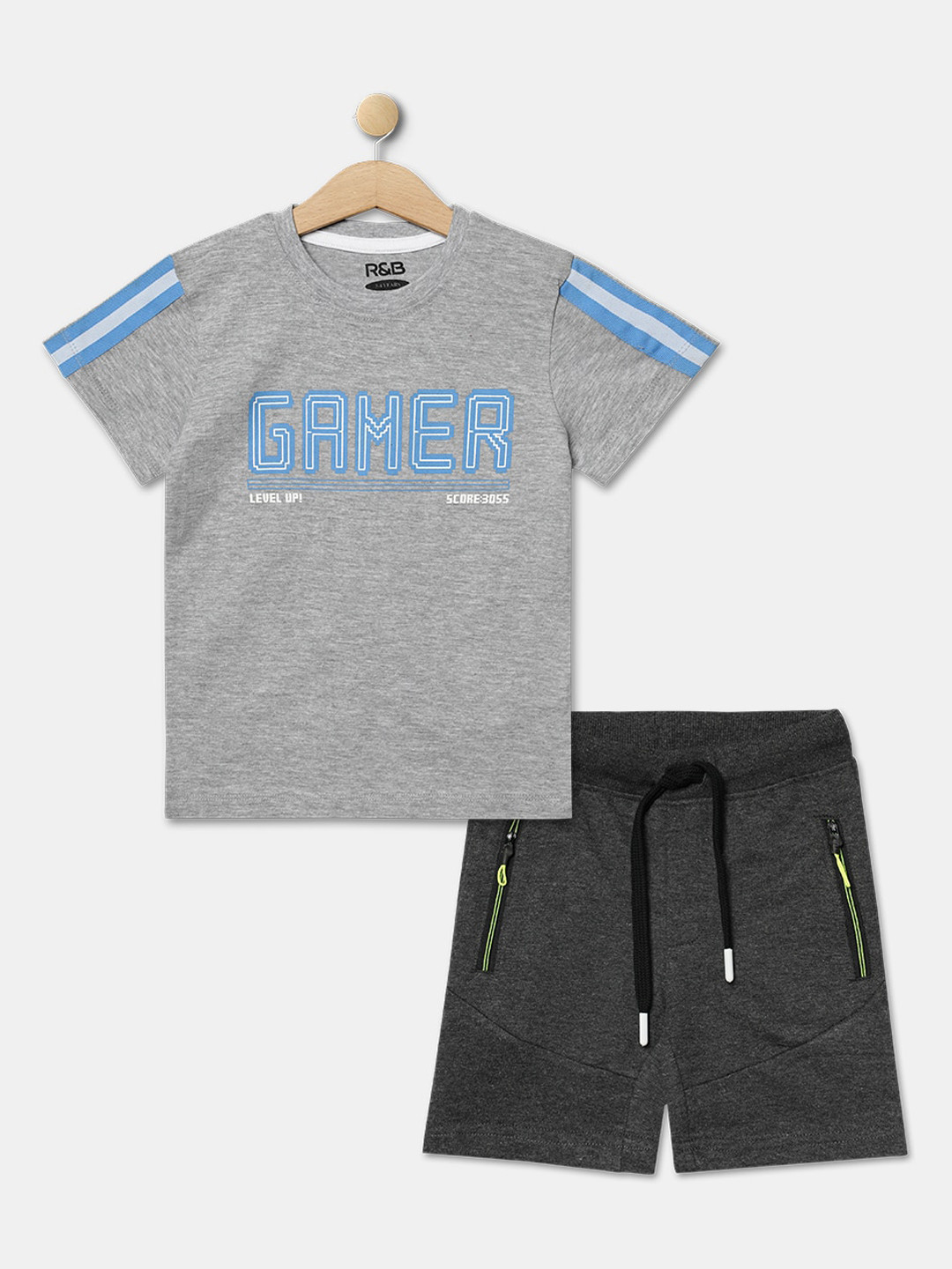 R&B Boys Grey & Blue Printed T-shirt with Shorts