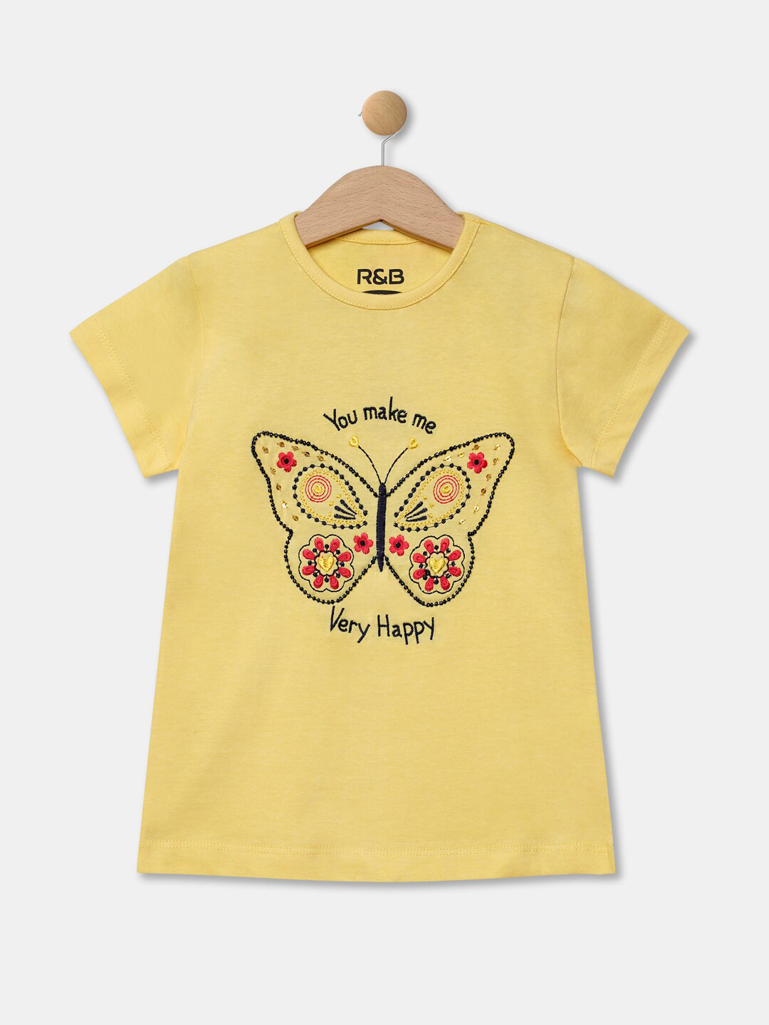 R&B Girls Yellow Printed T-shirt