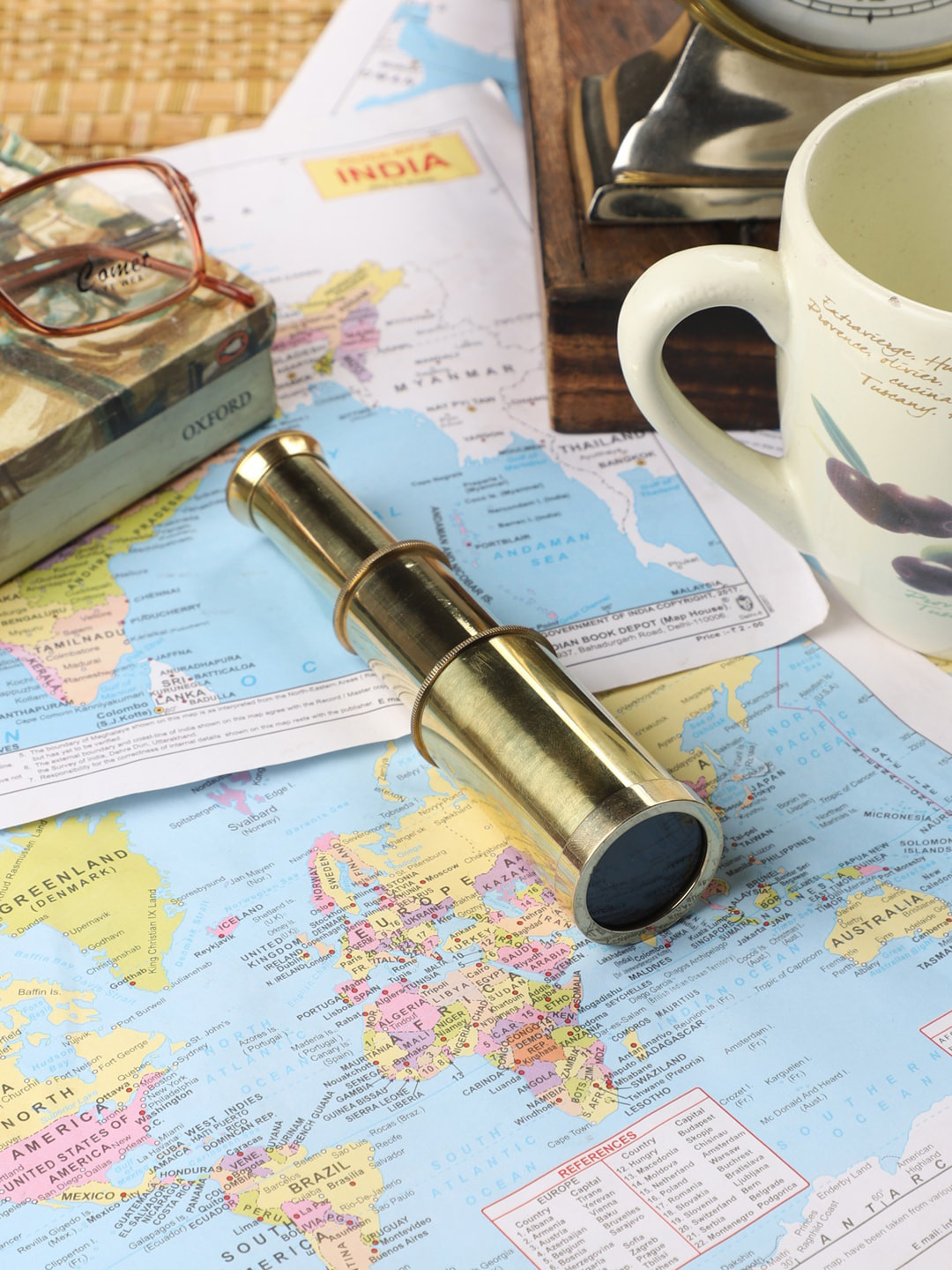 EXIM DECOR Telescope Gold Brass Metallic Living Room Medium Showpiece - 6 Inches