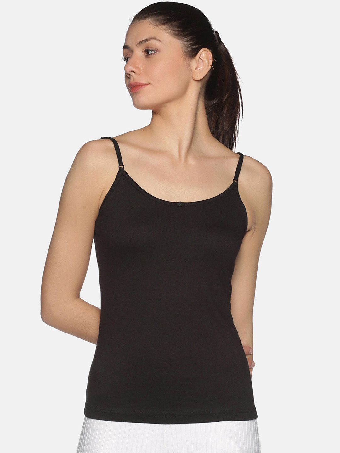 NOT YET by us Women's Pack Of 2 Black Solid Cotton Camisoles